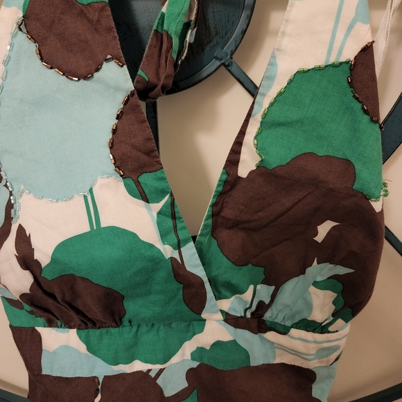 BCBG GREEN AND BROWN HALTER TOP - Picture 3 of 4